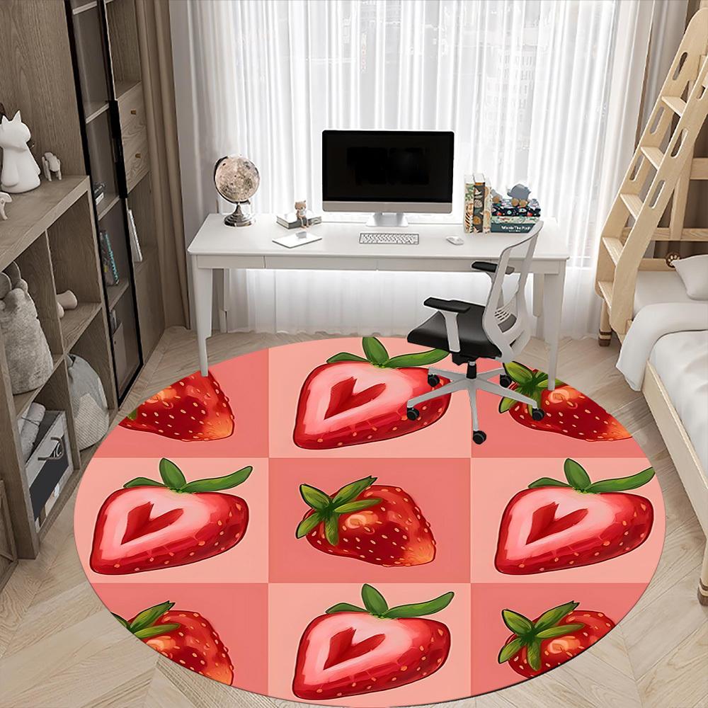 1PC Strawberry Heart Pattern Office Round Area Rug, Mat Suitable For Office, Under Office Chairs Bedroom Living Room Home Decor, Room Deco