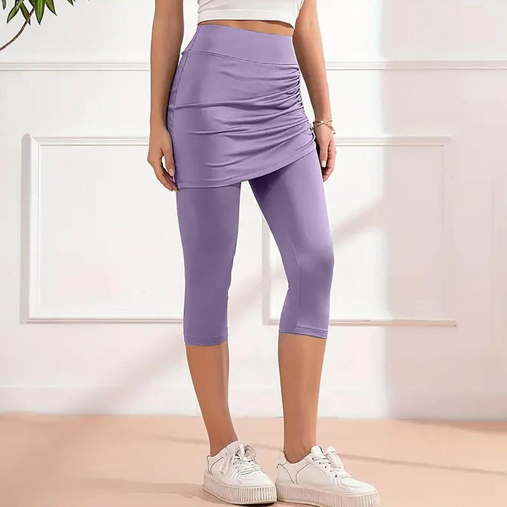 Women's Drawstring Skirted Workout Leggings Casual Summer High Waisted Soft Athletic Yoga Pants