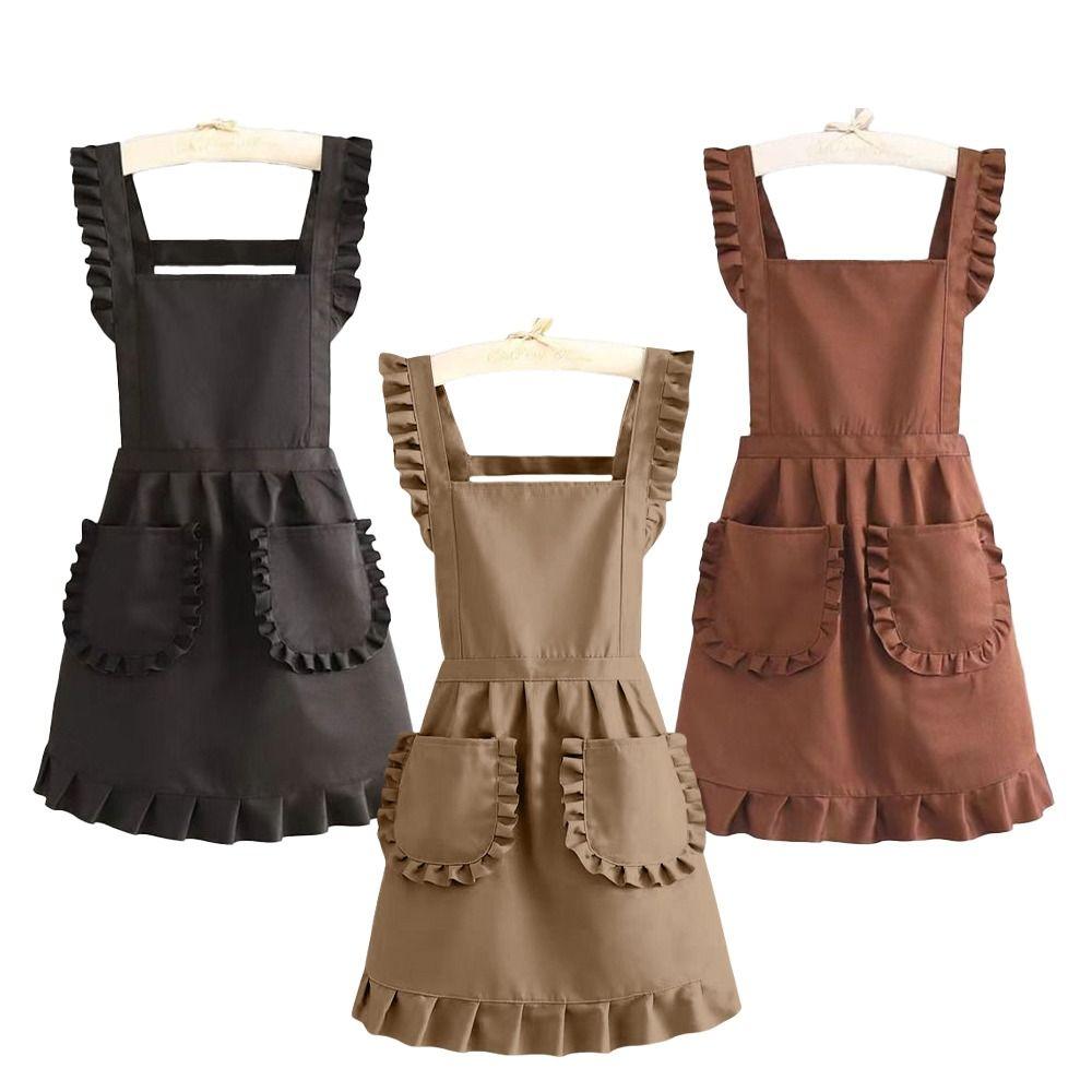 Милые кружевные фартуки в корейском стиле, прочные водонепроницаемые фартуки для готовки, большие карманы, перекрещивающиеся на спине, художественный фартук для женщин и девочек