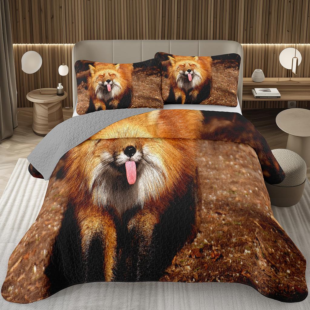 Кавайный комплект покрывала 2/3 предмета с лисой, лесное животное, двустороннее стеганое покрывало, природа, лесной, лисы, стеганое покрывало для спальни девочки-подростка