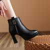 Autumn Winter Black Thick High Heel Ankle Boots Women 2024 Keep Warm Fashion Elegant Short Buckle Decoration Leather Boots