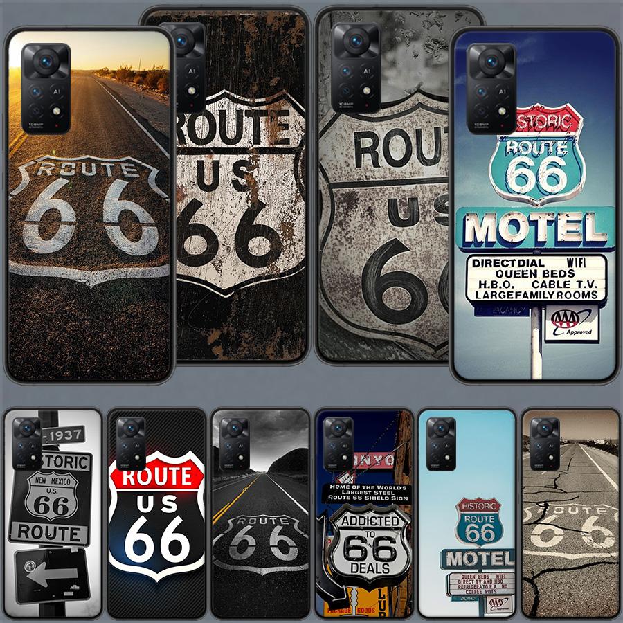 America Route 66 Phone Case For Redmi Note 13 14 15 Pro Plus 12 13C 12C 15C 9 10 10C 9T 9C 9A TPU Soft Cover Clear Cell Cases Sh