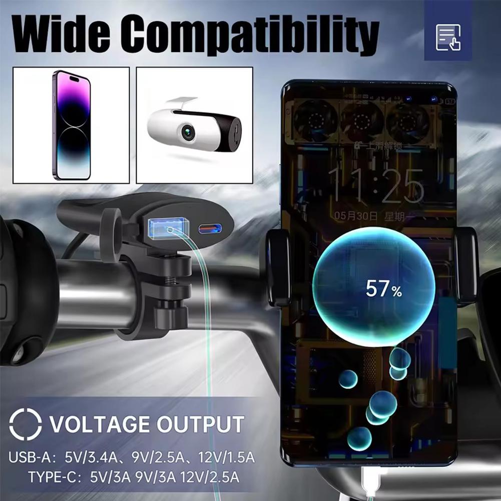 Мотоциклетное зарядное устройство для телефона 30 Вт USB-C + 18 Вт USB-A двойные порты Для мотоцикла квадроцикла трицикла Монтажный кронштейн Зарядное устройство для телефона для мотоцикла C1X8