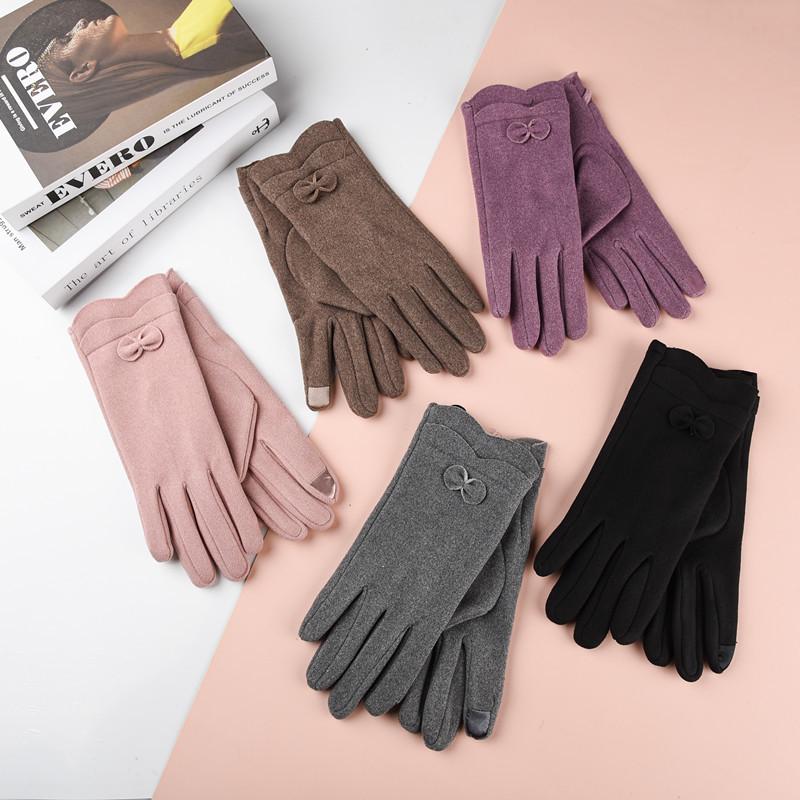 Новые женские перчатки с сенсорным экраном из кроличьего меха: Велоспорт и вождение в корейском стиле, милая флисовая подкладка для холодной погоды