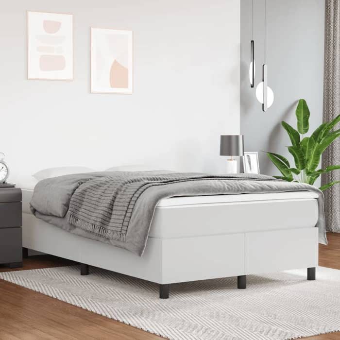 Cadre de lit avec matelas - Maison Exclusive - Similicuir blanc - 120 x 190 cm - Matelas ressorts ensachés ferme