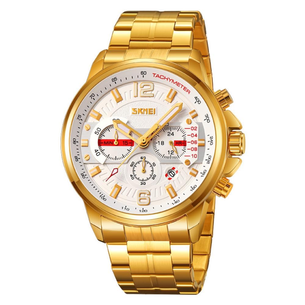 Мужские часы из нержавеющей стали с хронографом и календарем, светящиеся мужские часы, водонепроницаемые, с шестью штифтами, кварцевые наручные часы, мужские подарки