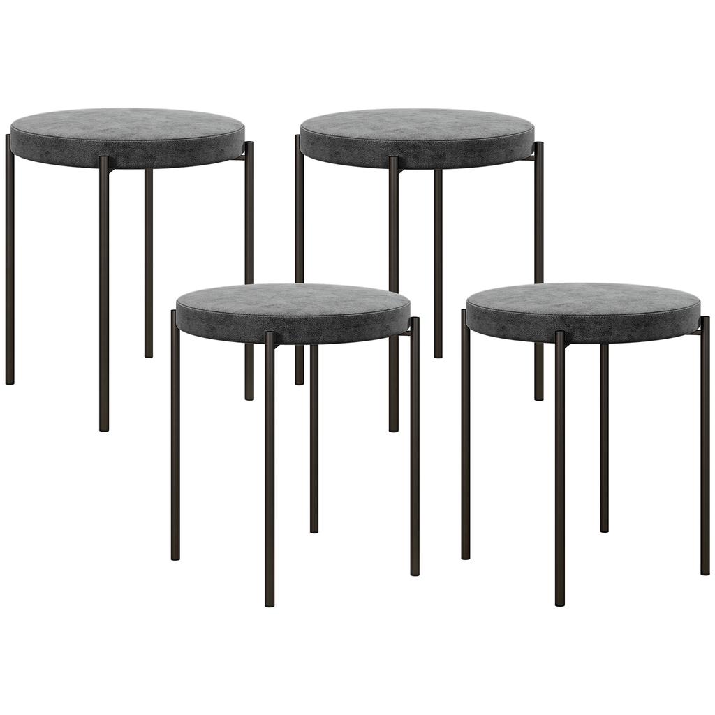 Kitchen Stool 4 Piece Set Stackable Velvet Look Up To 100kg Steel Frame 41.5 X 41.5 X 46 Cm Dark Gray