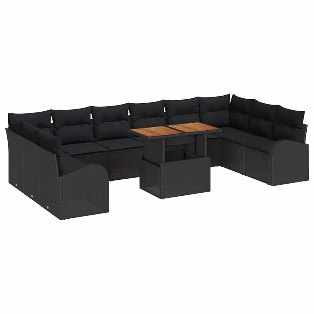 Garden Sofa Set with Cushions 11 pcs Black