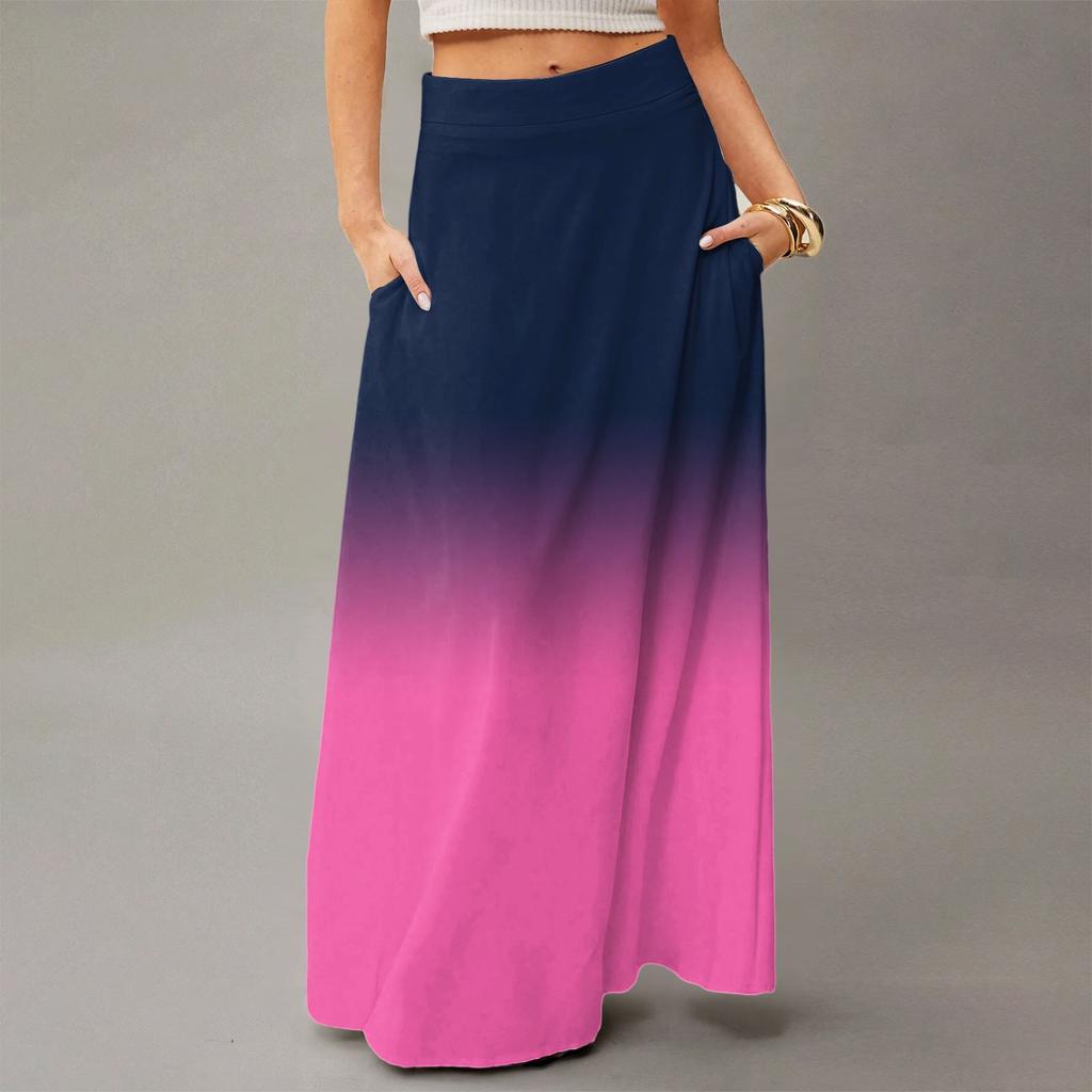 Женская повседневная складная юбка-макси с градиентным принтом, высокой талией и карманом, с драпировкой