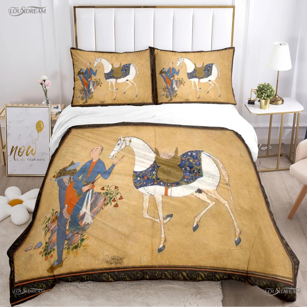 Fashion Ethnic Frame Horse Duvet Cover Comforter Bedding Set Soft Quilt Cover and Pillowcases for Teens Single/Double/Queen/King