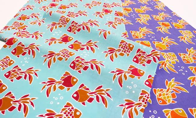 Окрашивание Анбо Тэнугуи Аутентичный окрашенный хлопок Токуока Сделано в Японии 35см x 100см "Золотая рыбка Фиолетовая" 100%