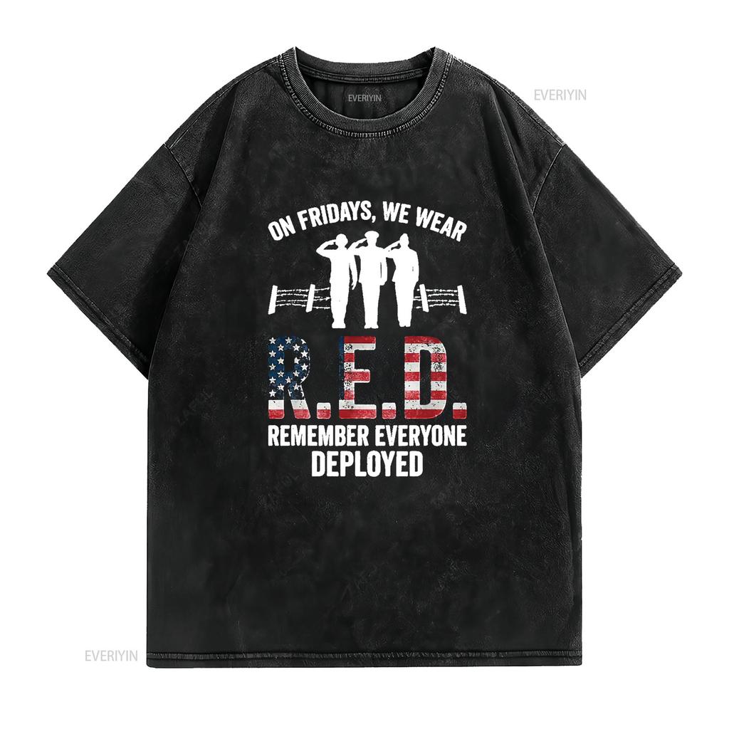 Mens On Fridays We Were Red Remember Everyone Deployed T Shirt Black 2X Large vintage Washed streetwear Casual Soft homme