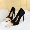 Women's Banquet High Heels Light Cut Color Blocking Pointed Metal Chain Decorative Single Shoes