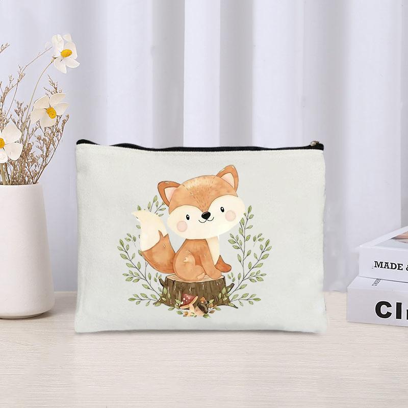 Kawaii Animals Makeup Bag Women Office Supplies Stationery Storage Travel Cosmetic Organizer Eco Canvas Toilet Bags for Ladies