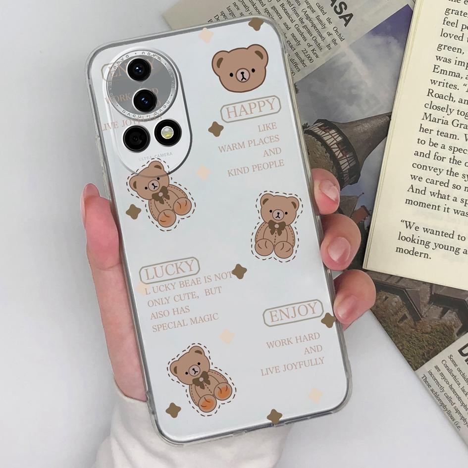 Чехол для Huawei Nova 12 Pro 5G Ultra Y72 12i Pura 70 Pro, прозрачный чехол Pretty Love Heart Bear, силиконовый, мягкий, ТПУ, защитная пленка для экрана, корпус для Huawei Capa
