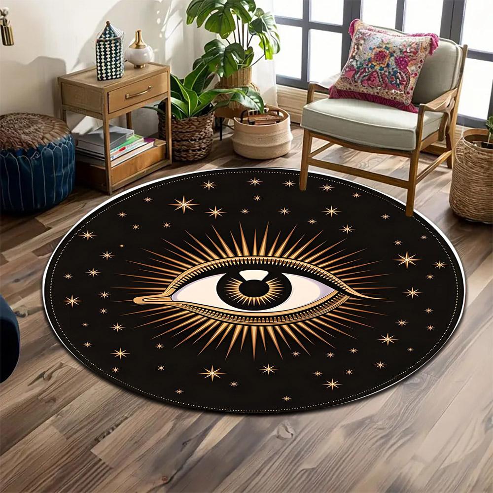 Mystical Eye with Golden Glow Print round rug, living room, bedroom, playroom carpet, non slip floor mat, gift