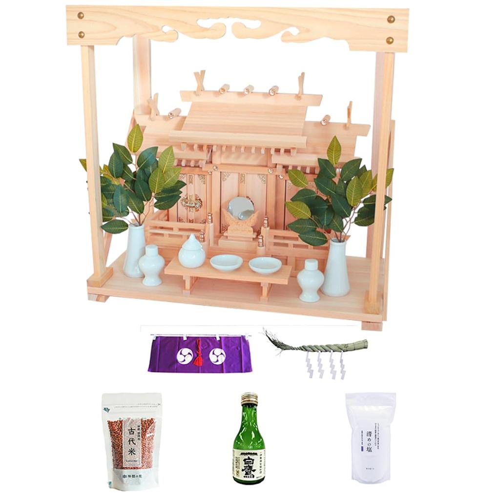 Полный набор из трех маленьких кипарисовых святилищ Кисо Хиноки с разными крышами от Kamidana no Sato.