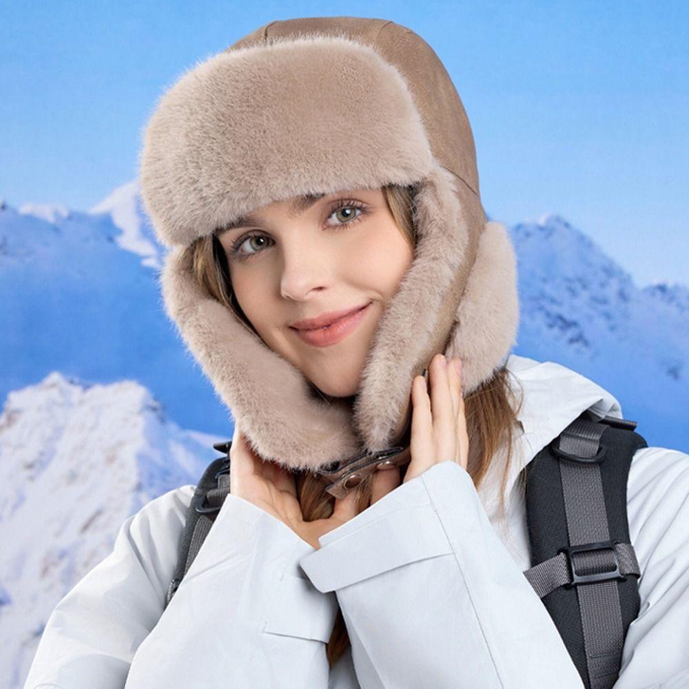 Thickened Ear Protection Hat Windproof Ski Pullover Cap Casual Faux Fur Pilot Cap  Winter
