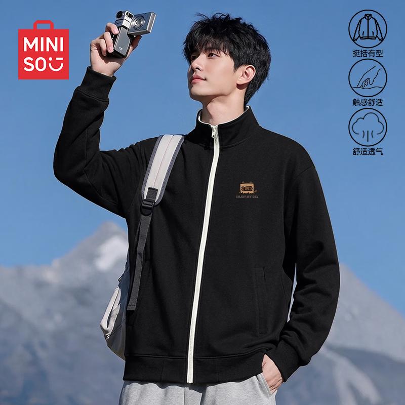 MINISO Men's Casual Stand-Collar Zip-Up Sweatshirt