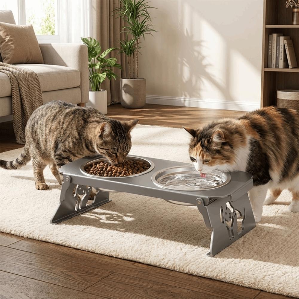 Foldable Raised Pet Feeder Removable Dog Double Bowl Cat Basin Elevated Cat Bowl  Dog Feeding