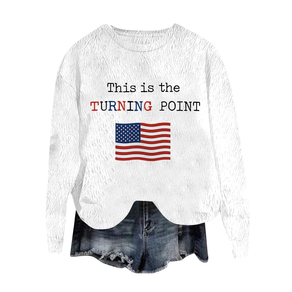 Women's Fashion Round Neck Pullover Top Long Sleeve Tee Printed Sweatshirt