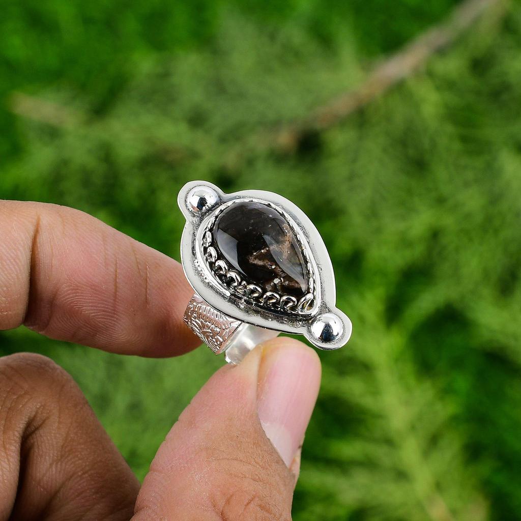 Womens Day Sale 925 Sterling Silver Stick Agate Stone Solitaire New Ring Jewelry