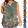 Модная женская повседневная футболка без рукавов с v-образным вырезом и винтажным принтом больших размеров с карманами