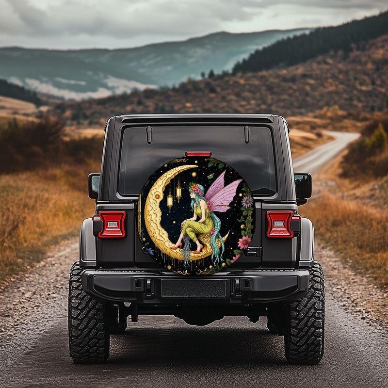 Fairy Tale Moon Flower Spare Tire Cover Decorative Polyester Outdoor Camping SUV Cap