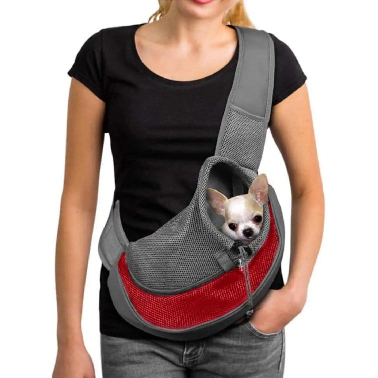 Pet Sling Carrier for Small Dogs & Cats – Hands-Free Puppy Carrier with Safety Hook, Large Zipper Pocket, Soft Breathable Mesh
