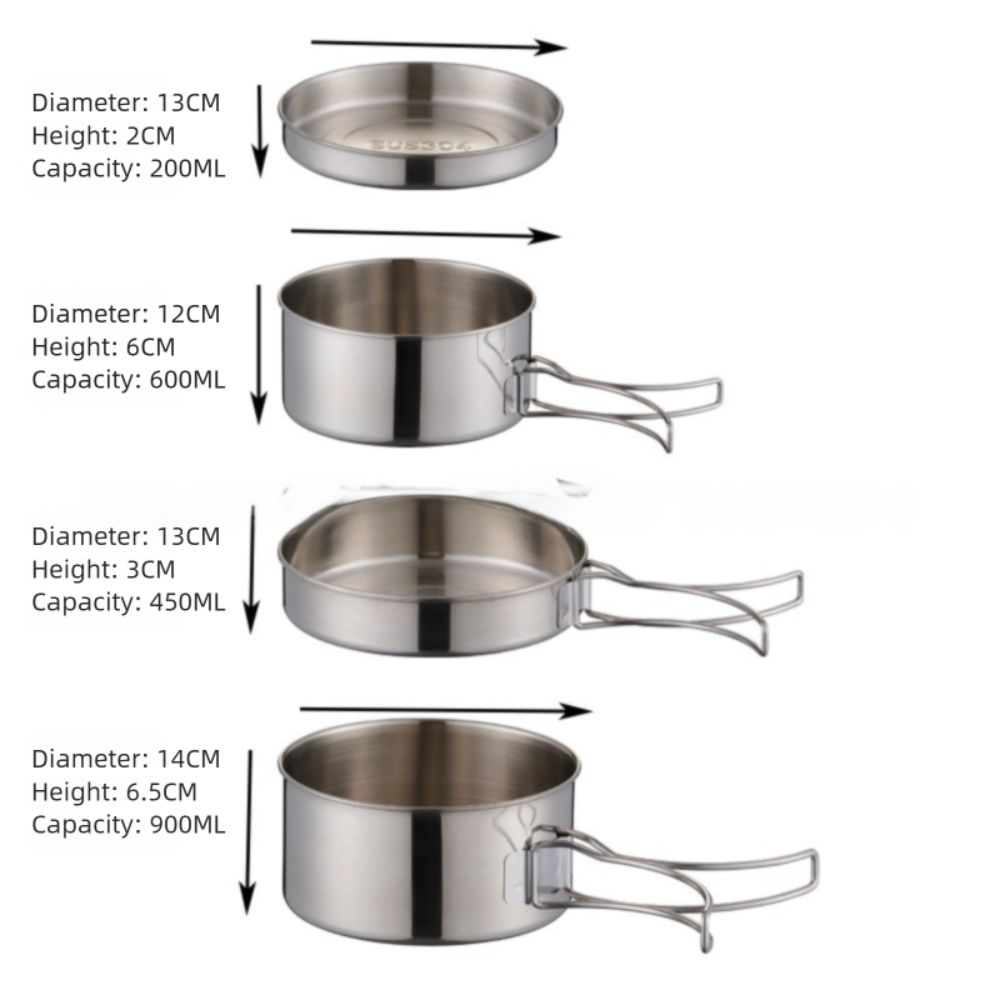 Uncoated Outdoor Frying Pan Set Stainless Steel Picnic Bowl Pot Set Backpacking
