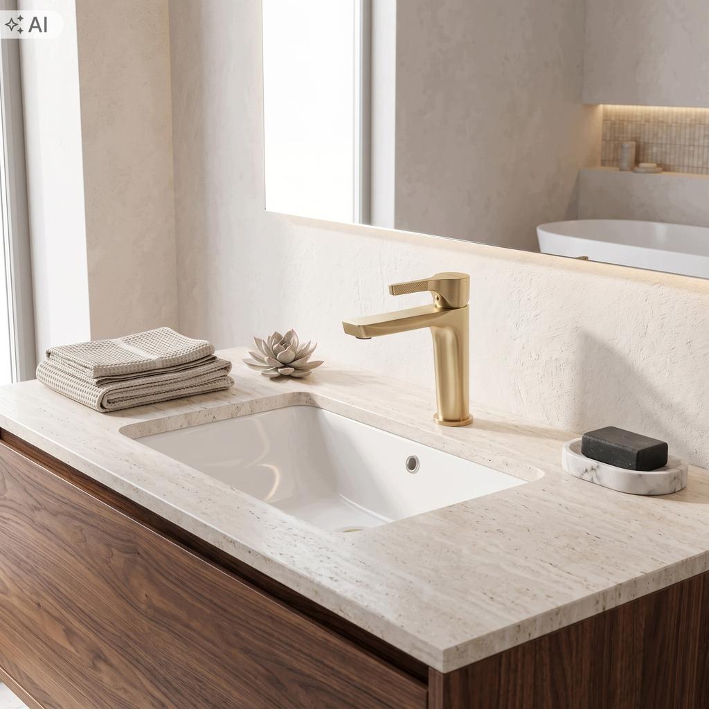 Rea Maxim Gold Brushed Low Standing Washbasin Faucet