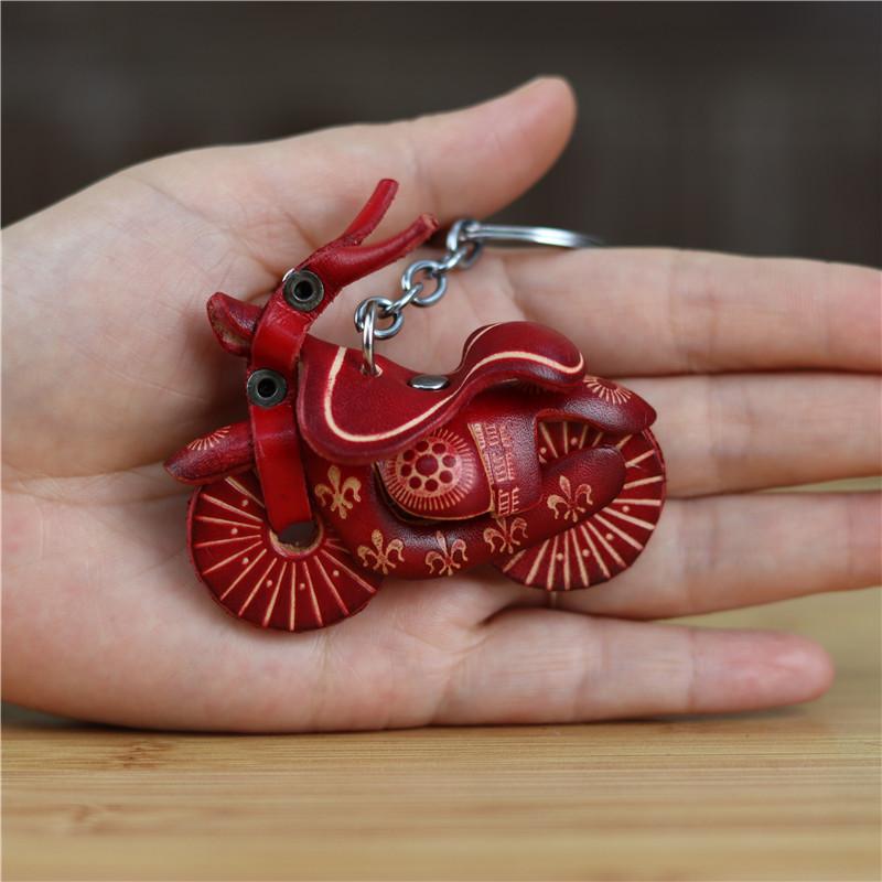First Layer Cowhide Mini Motorcycle Keychain Pendant Creative Personalized Locomotive Bag Accessories Cute Little Gifts