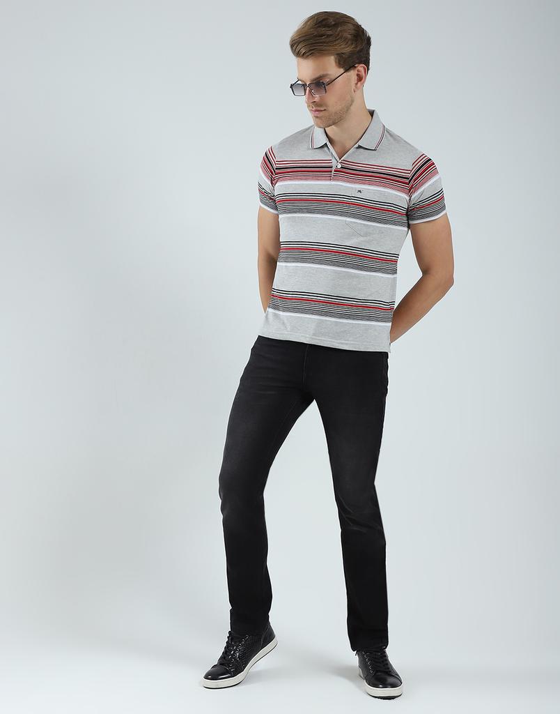 MONTE CARLO Mens Striped Collar Neck T-Shirt