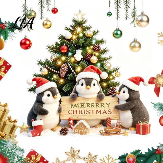 Christmas Window Clings Penguins Sticker, Static Cling Xmas Tree Decal, Removable Waterproof Holiday Displays Seasonal PVC Decal for Home Living