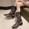 Fashion Women Western Cowboy Boots Woman Leather Chelsea Ankle Boots Ladie Classic Punk Female Goth Shoes Thick Heel Knight Botas Mujer