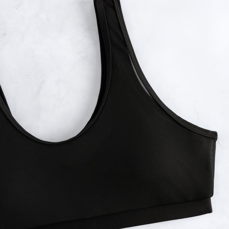 Sexy Fashionable Mesh Stitching Solid Color Vest Women's Split Swimsuit BIKINI