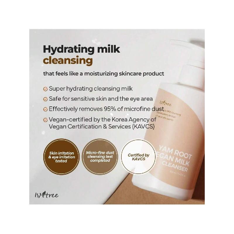 Isntree Очищающее молочко для лица с экстрактом корня ямса 220 мл | Корейский уход за кожей | Насыщенная и кремовая текстура | Увлажняющее и мягкое | Веганский уход за кожей