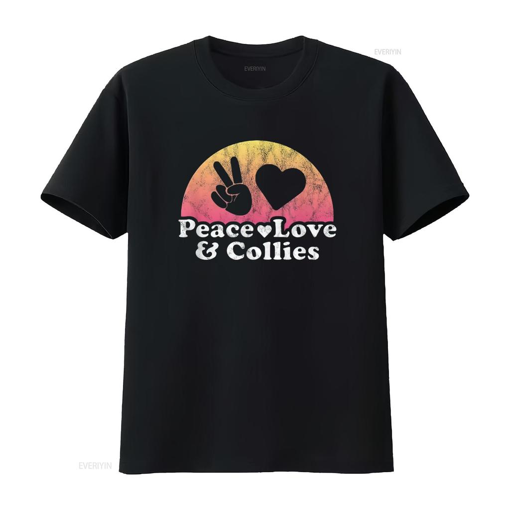 Womens Peace Love and Collies Collie T Shirt Black Large vintage Washed Versatile Breathable homme graphic Unisex Stylish