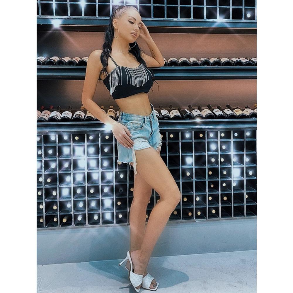 Женский топ для ночного клуба с кисточками и стразами, без бретелек, с цепочкой и подтяжками, сексуальный, универсальный