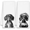 Dog French Bulldog Kitchen Towels, Funny Cute Hand Bathroom Towels Gifts for Dog Lovers Chef, Black and White Retro Tea Dish Towel Decor for Coffee