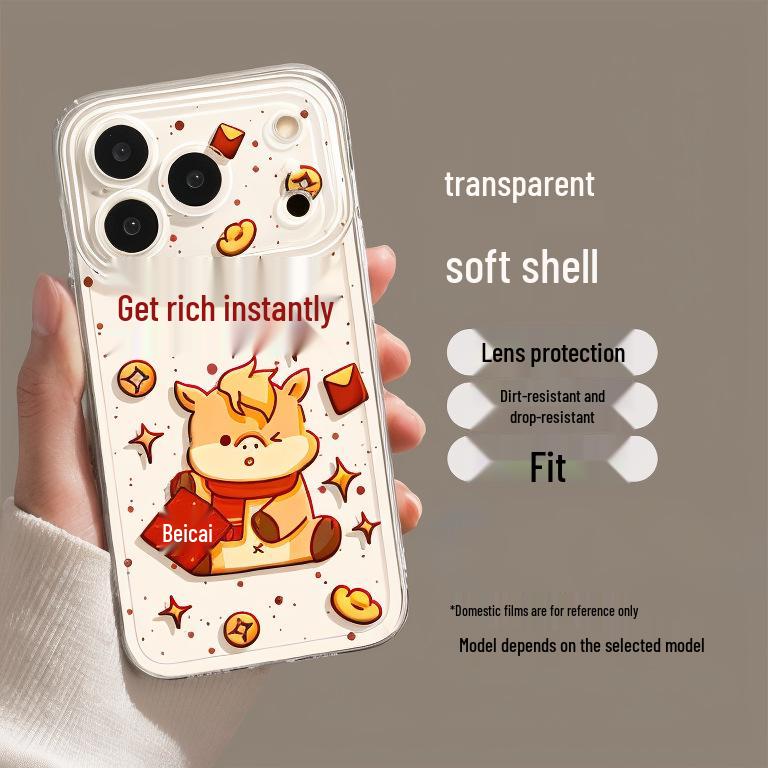 Новогодний Чехол-Космос с Лошадкой для iPhone 16/15/14 Pro - Полное Покрытие Мягкий Apple 17Pro 2026