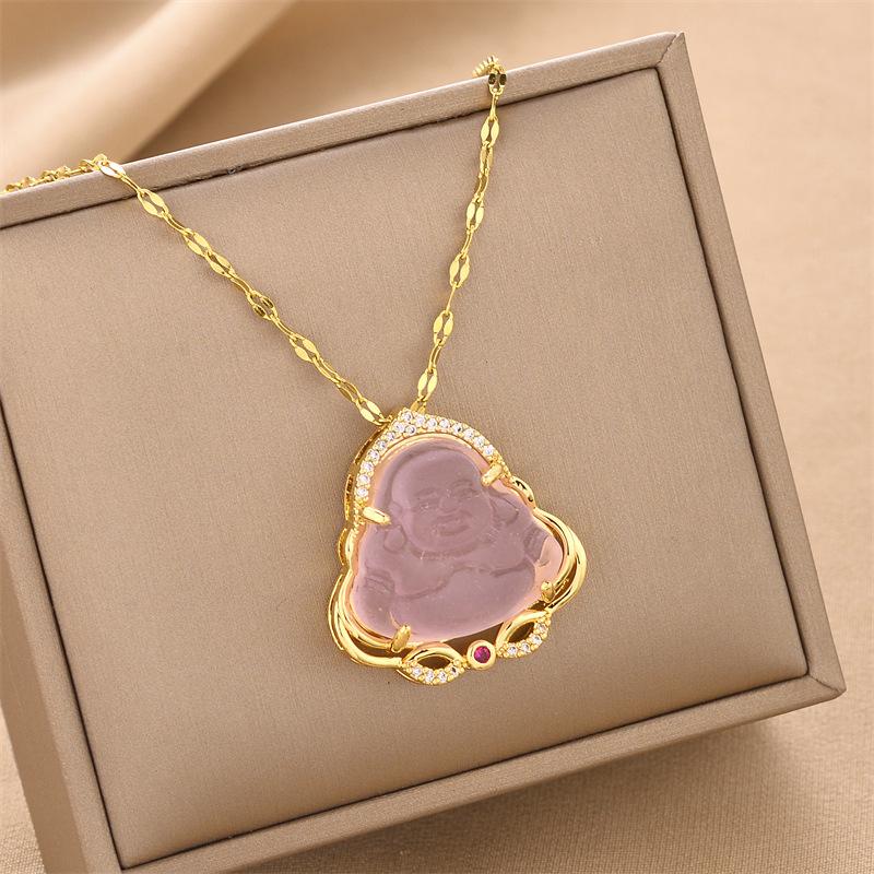 Подарок для друзей, женская имитация нефрита, кулон Будды, удача, аксессуары для повседневной носки, ретро, 1 шт., ожерелье, аксессуары