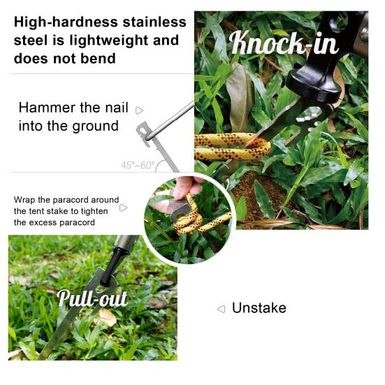 6Pcs 22/28CM Camping Tent Stake Heavy Duty Stainless Steel Outdoor Canopy Windproof