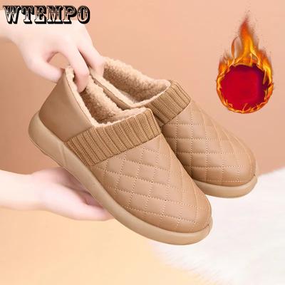 Женские туфли из искусственной кожи с мягкой подошвой, нескользящие, на плоской подошве, осенне-зимние, большого размера, теплые, плюшевые, без застежек, повседневные туфли из искусственной кожи