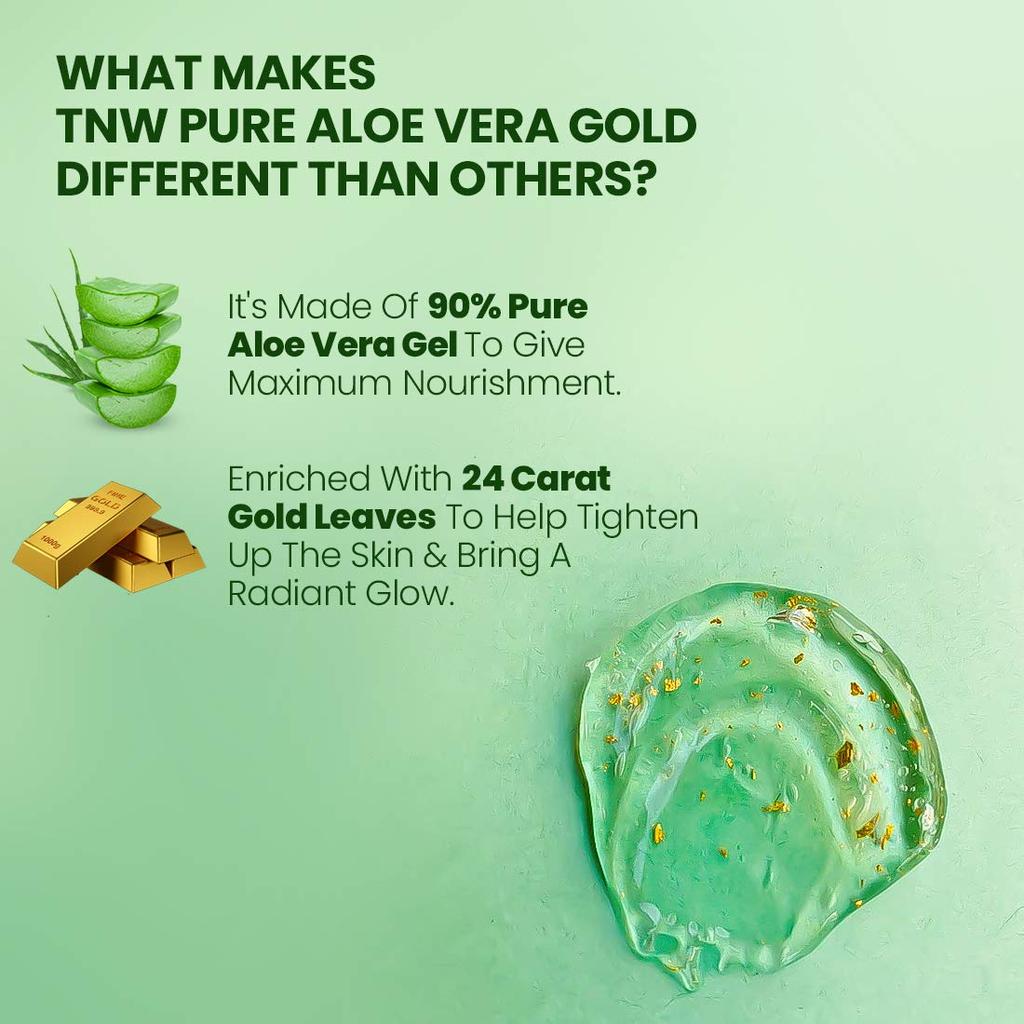 TNW-The Natural Wash Pure Aloe Vera Gel для кожи лица, лечения прыщей, шрамов и солнечных ожогов со свойствами 24-каратного золота Многоцелевой гель алоэ вера 100 мл