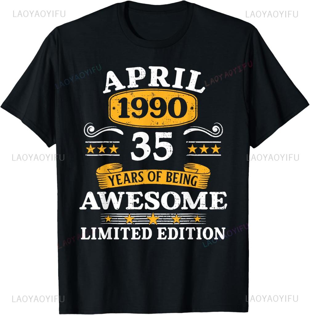 Vintage 35th Birthday Decorations Unisex Funny 1990 35 Birthday Custom Printed Graphic T Shirts Short Sleeve Camiseta Hombre