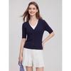 Basic House Women's Faux Two-Piece V-Neck Ice Silk Knit T-Shirt