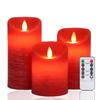 AnnTec LED Candle Light, Red, 3-Piece Set, Flickers Like a Real Flame, Warm Light, Flameless, Safe, Energy-Saving, Includes Remote Control,