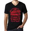 Мужская винтажная футболка с графическим рисунком и V-образным вырезом California Trading 2025 Deep Black Red Text