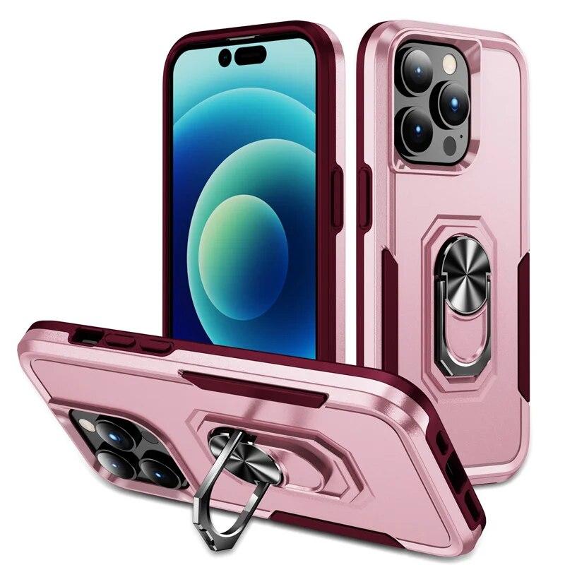 Armor Shockproof Magnetic Ring Phone Case For iPhone 13 11 12 14 Pro Max XR X XS Max 13Pro Hard PC Ring Holder Bumper Back Cover